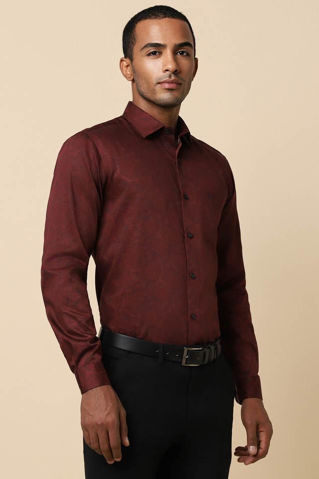 Buy ALLEN SOLLY Red Printed Cotton Regular Fit Men s Formal Shirt Shoppers Stop