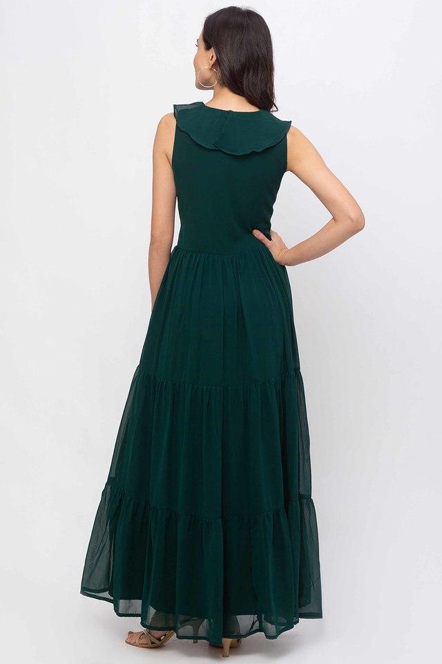 Buy Green Georgette Bow Puff Sleeves Maxi Dress For Women by Swatee Singh  Online at Aza Fashions.