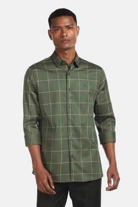 men's casual green check shirt