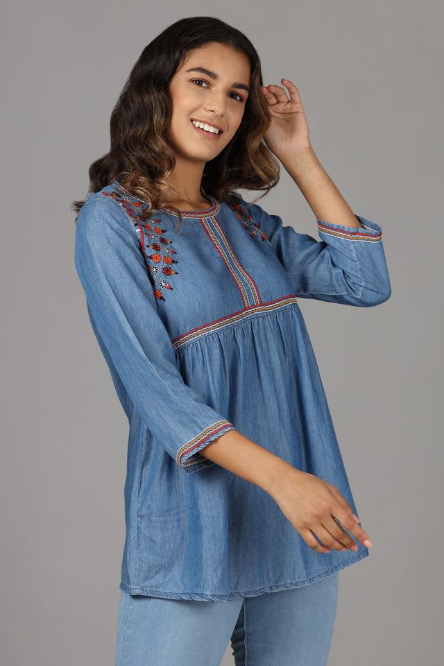 Buy online Embroidered Back Denim Shirt from western wear for Women by  Heather Hues for ₹999 at 60% off | 2024 Limeroad.com