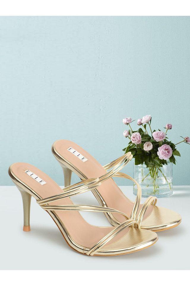 Buy ELLE Gold Synthetic Round Toe Women s Party Wear Heels Shoppers Stop