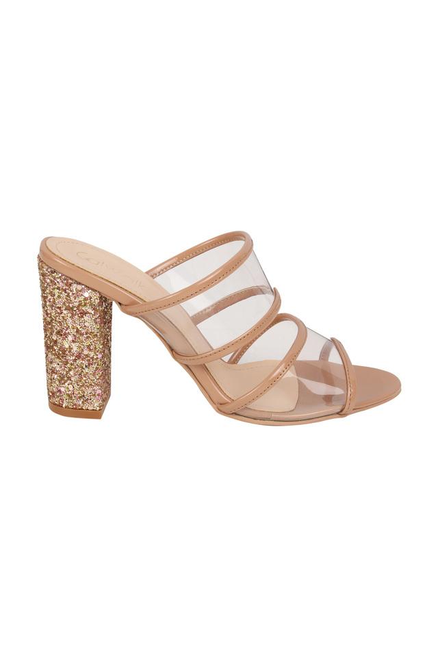 Buy Tic Tac Toe Rose Gold Glitter 2 Strap Block Heels Online