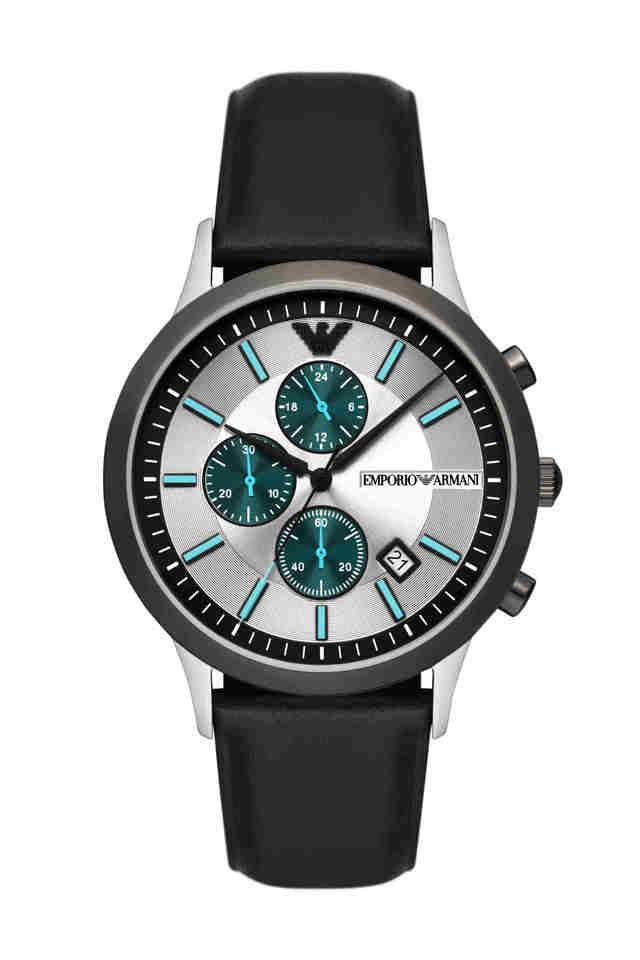 Mens Renato Silver Dial Leather Chronograph Watch AR11473