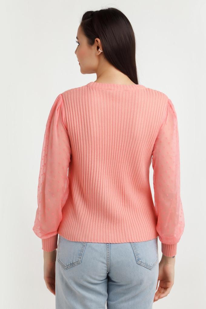 Buy ZINK LONDON Pink Crochet Acrylic V Neck Women's Sweater