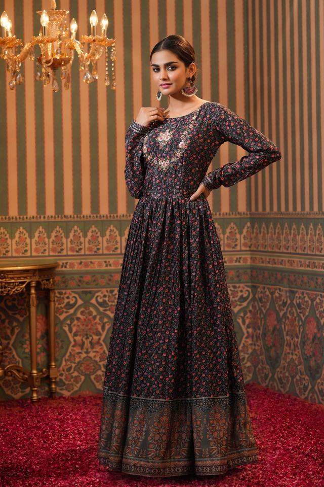 Black Embellished Ethnic Maxi Dress – The Anarkali Shop