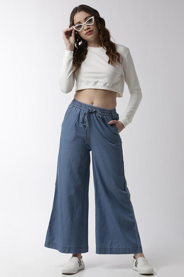 Women Cream Front Darted Palazzo Pants