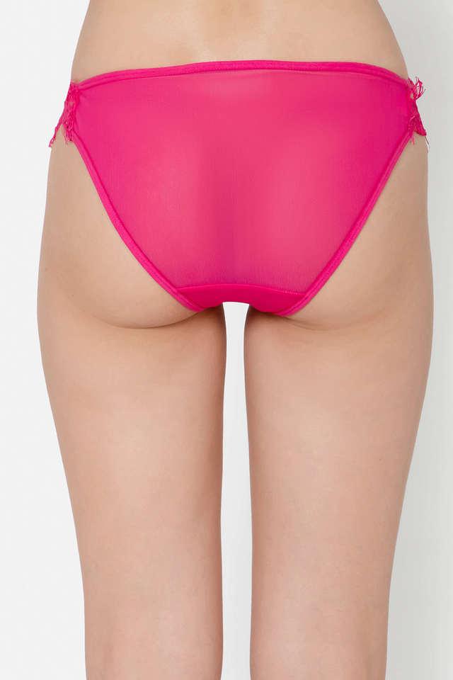 Buy CLOVIA Pink Low Waist Bikini Panty in Magenta with Lace Panels