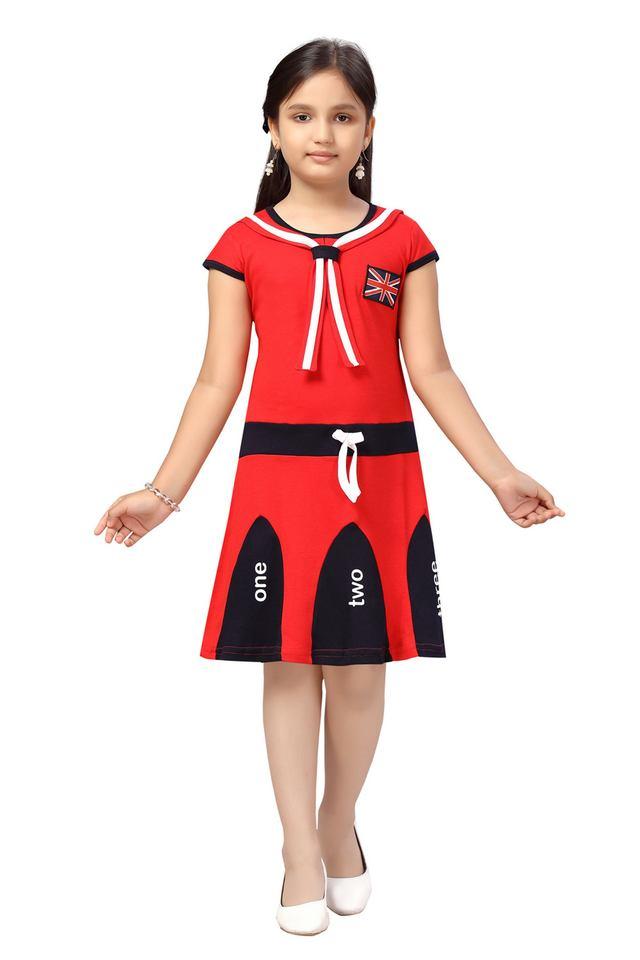 Buy AARIKA Red Solid Cotton Round Neck Girls Casual Wear Dress Shoppers Stop