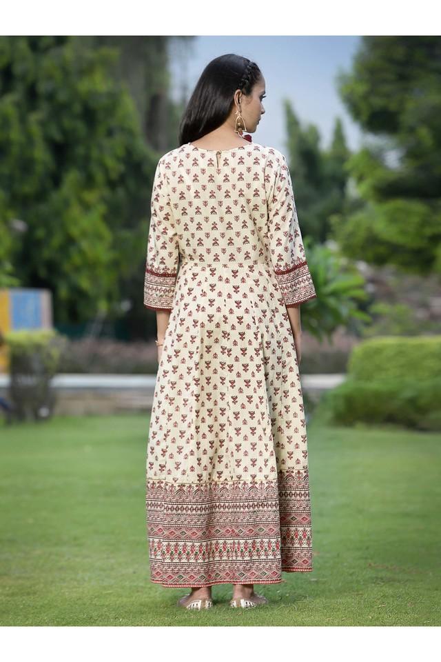 Printed Cotton Round Neck Women's Ethnic Dress