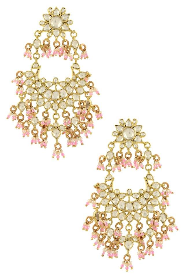 Buy TRIBE AMRAPALI Gold Plated Silver Apsara Floral Moon Pink White Glass  Pearl Earrings