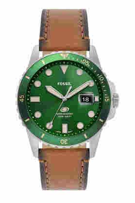 Mens 42 mm Fossil Blue Green Dial Leather Analog Watch FS5946