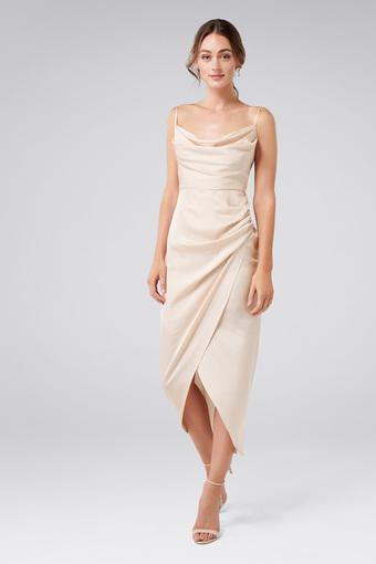 cowl neck champagne dress