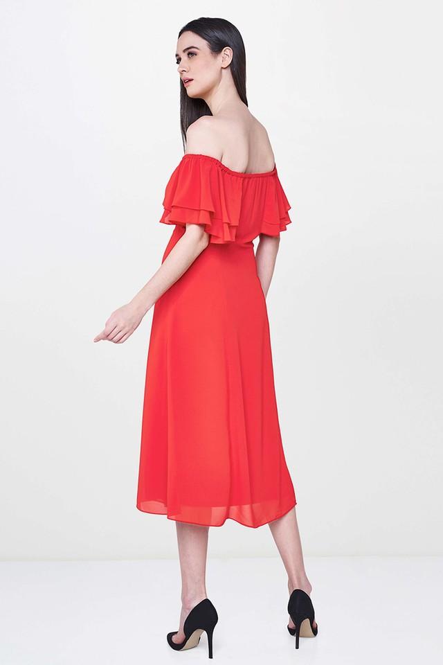 Red Square Neck Puff-Sleeve Midi Dress – Lavish Apparels