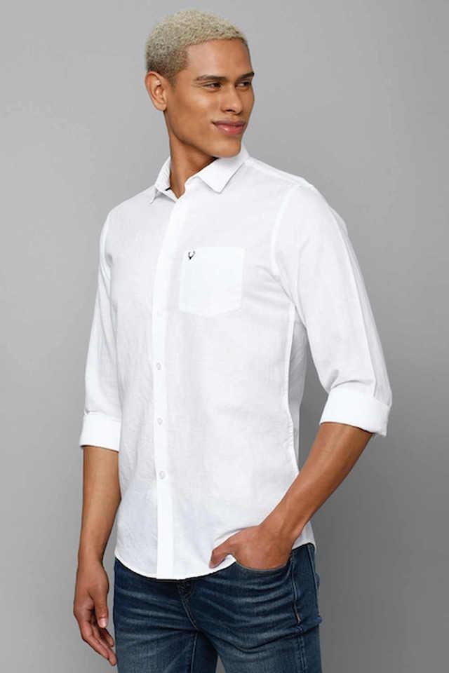 Buy ALLEN SOLLY White Textured Linen Cotton Blend Slim Fit Men s Casual Shirt Shoppers Stop