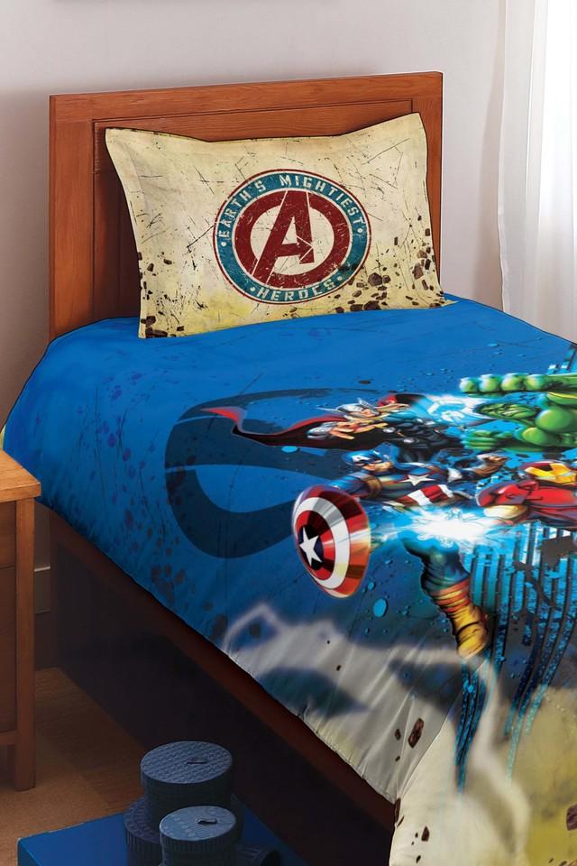 Buy SPACES undefined Marvel Avengers Blue Cotton Single Bed sheet With 1 Pillow Cover Shoppers Stop