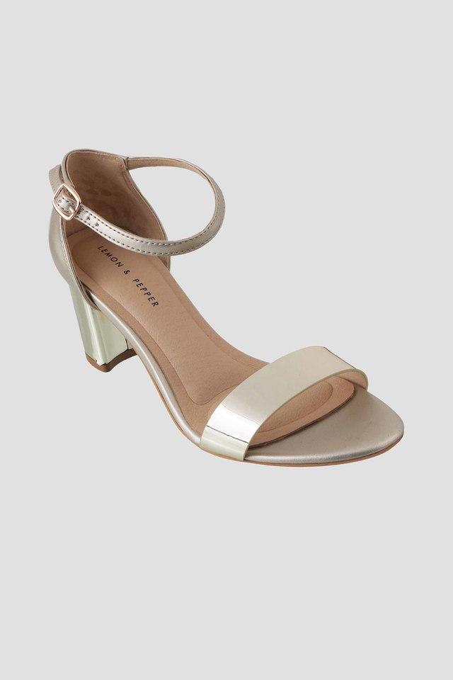 Buy LEMON PEPPER Gold Pu Ankle Loop Womens Party Block Heel Sandals Shoppers Stop