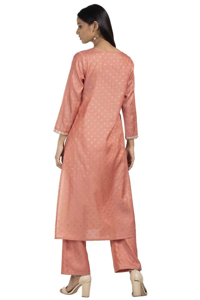 Buy INDYA Orange Peach Gota Patti Yoke Straight Kurta