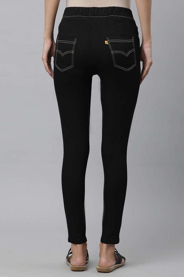 Black Cotton Blend Solid Jeggings