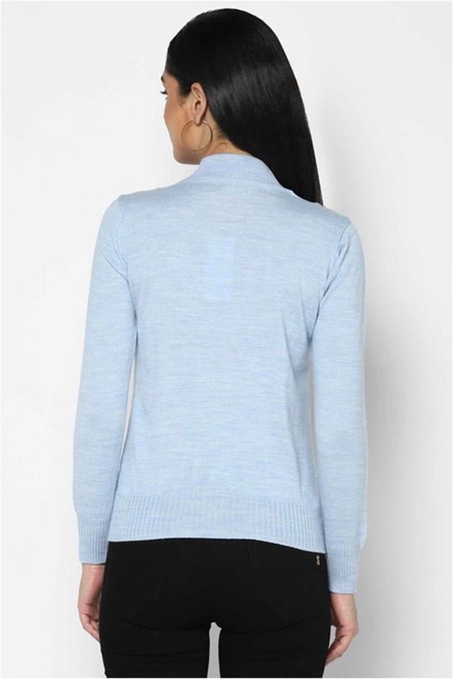 Buy ALLEN SOLLY Light Blue Solid Acrylic Turtle Neck Womens