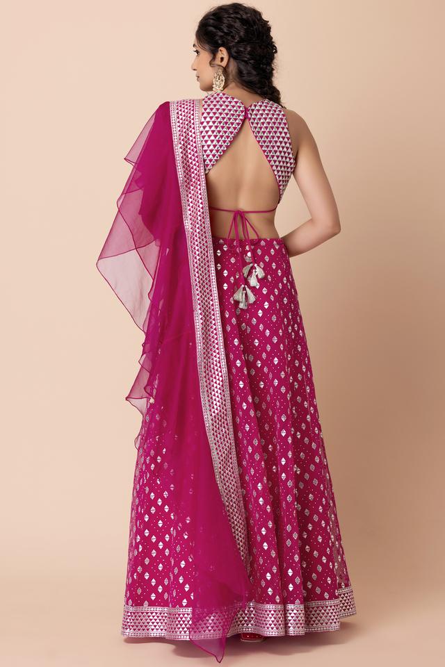 Regal Pink Color Weaved Jacquard Silk Ladies Lehenga – Gunj Fashion