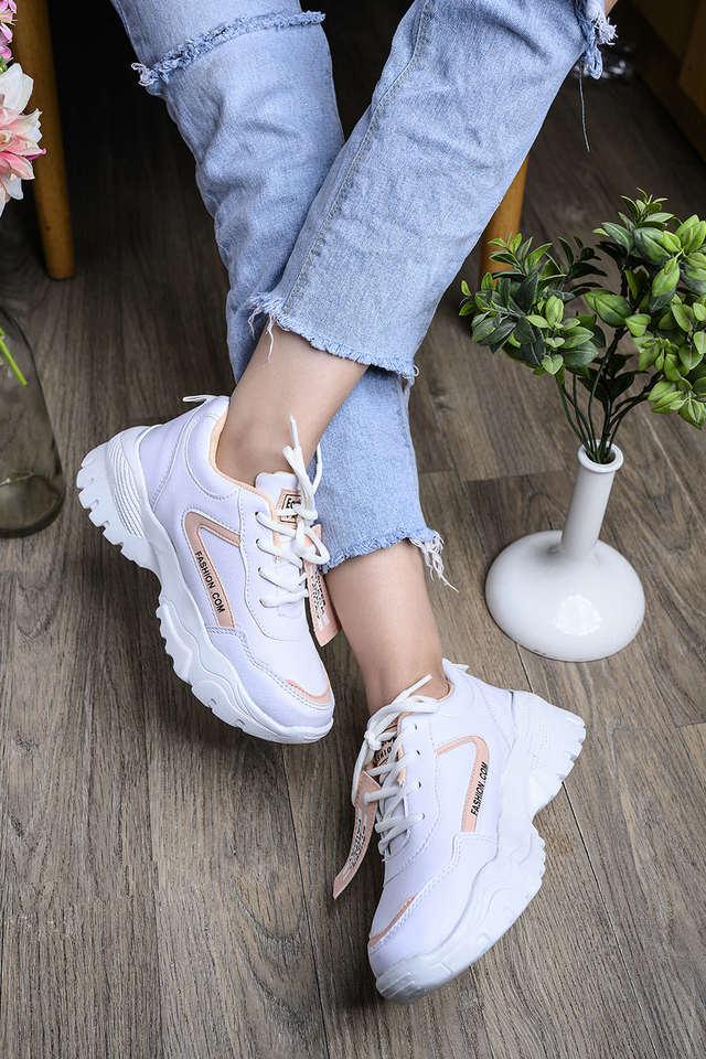 Buy SHOETOPIA Peach Synthetic Lace Up Girls Sneakers