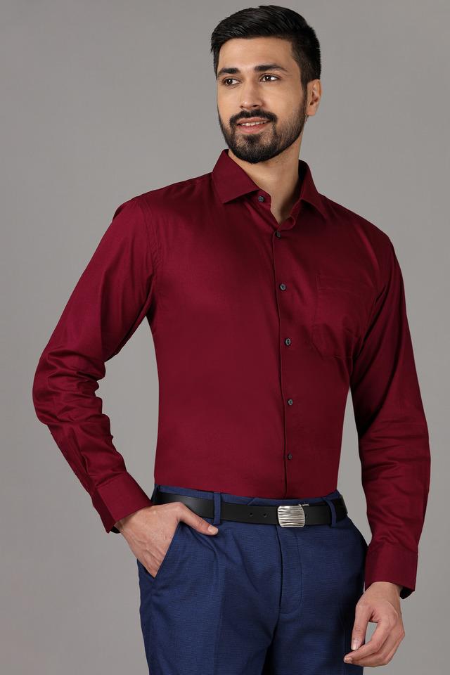 100% Cotton Maroon SLIM FIT Full Sleeve Formal Mens Plain Shirt