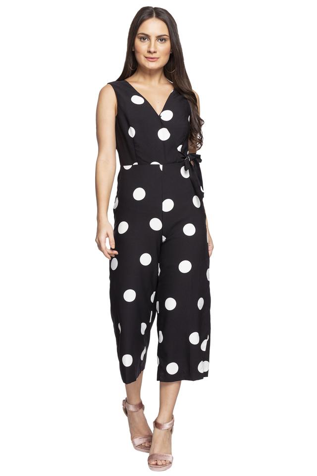 Buy Cover Story Womens V Neck Polka Dot Jumpsuit Shoppers Stop
