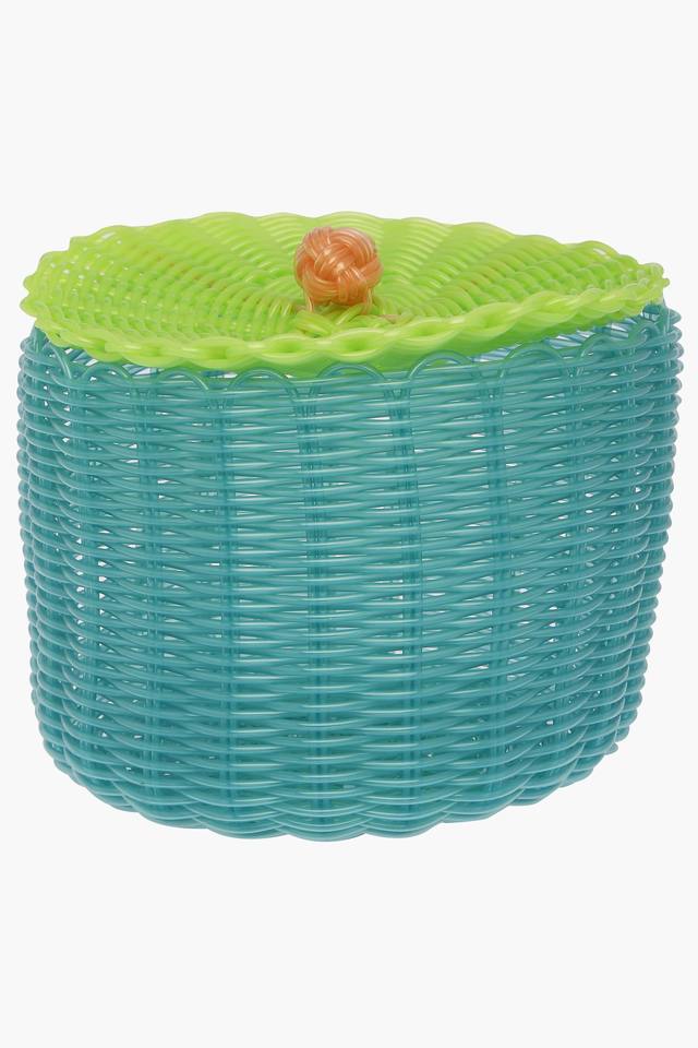 Buy IVY Blue Pvc Pop Round Basket With Lid Large Shoppers Stop