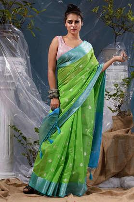 Light green saree & Blouse with golden zari weaving,Soft Banarasi Silk.