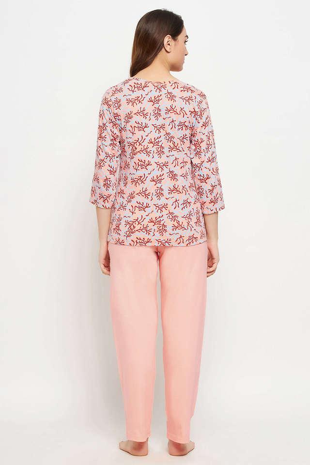 Buy CLOVIA Peach Print Me Pretty Top & Chic Basic Pyjama in Peach