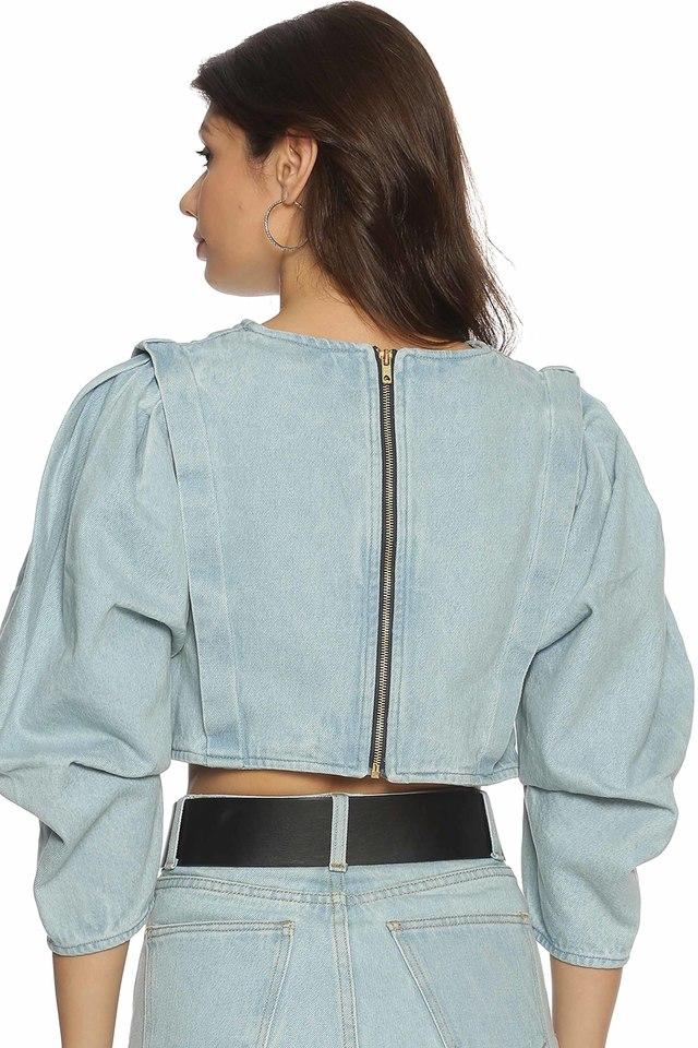 Blue puff discount sleeve crop top