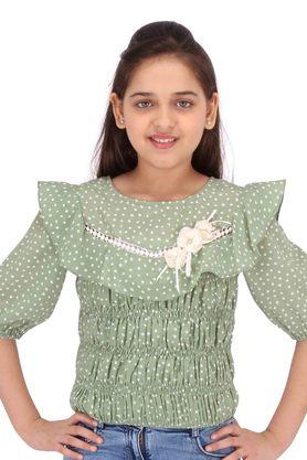 Buy CUTECUMBER Green Printed Georgette & Chiffon Round Neck Girls Top