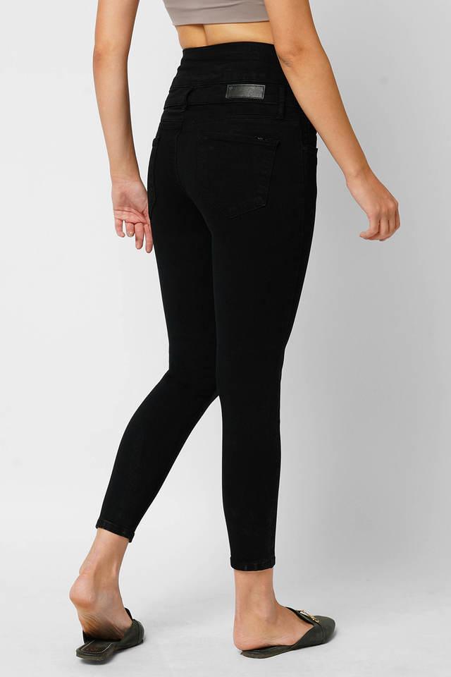 Buy Women Tapered-Fit High Rise Cropped Length Black Jeans - Global Republic