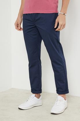 Buy STOP Navy Solid Cotton Slim Fit Men's Track Pants