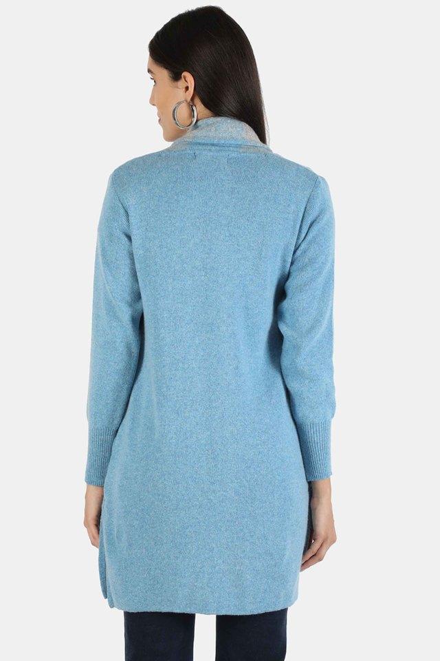 Buy MONTE CARLO Sky Blue Solid Front Open Blend Wool Womens