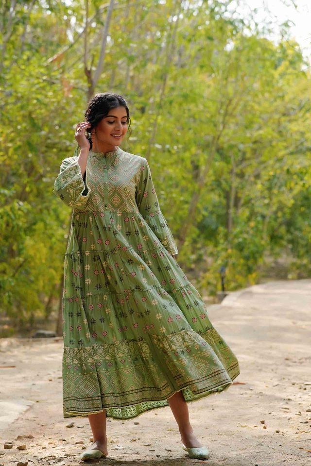 JUNIPER -  Pista Green Ethnic Dresses - Main