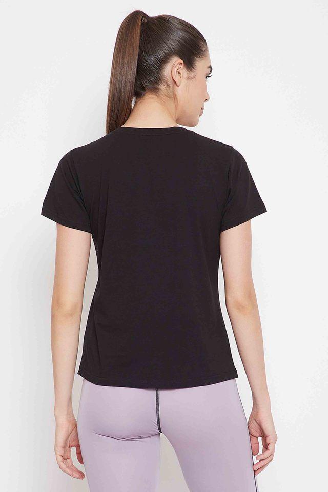 Buy CLOVIA Black Cotton Slim Fit Women's Activewear T-Shirt