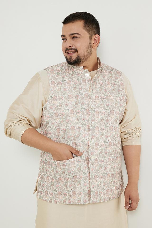 Off White Classic Printed Nehru Jacket Design by Minaki Men at Pernia's Pop  Up Shop 2024