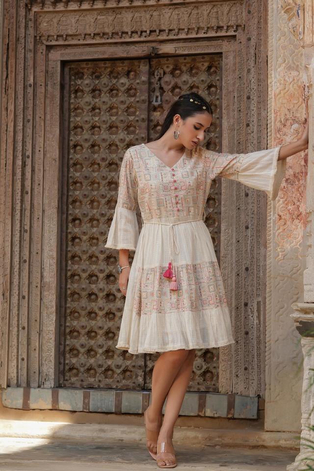 Buy online Floral Off-white Tiered Ethnic Dress from ethnic wear for Women  by Showoff for ₹1679 at 70% off | 2024 Limeroad.com