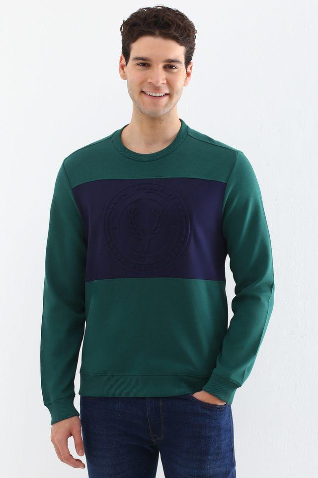 Buy ALLEN SOLLY JEANS Green Solid Blended Fabric Regular Fit Men s Sweatshirt Shoppers Stop