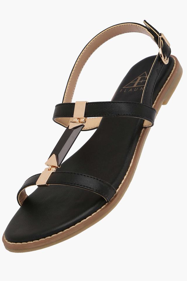 Diane Slip On Buckle Strap Flat Sandals in Black | ikrush