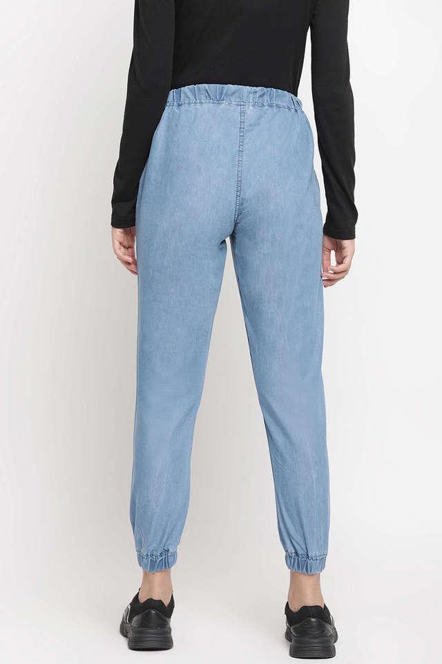 Women's Blue Solid Joggers Jeans