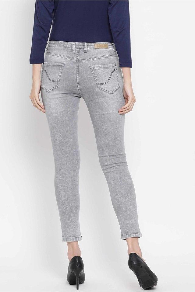 Buy CRIMSOUNE CLUB Solid Grey Bootcut Jeans for Women online