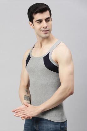 Buy Lux Cozi Black and Grey Cotton Blend Gym Vest Pack of 2 Online