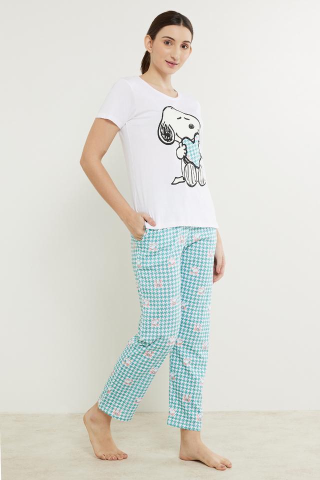 Buy INSENSE White Printed Cotton Knit Women's Top & Pyjama Set