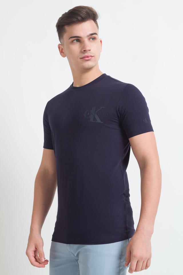 Buy CALVIN KLEIN JEANS Navy Solid Cotton Stretch Slim Fit Mens T-Shirt |  Shoppers Stop