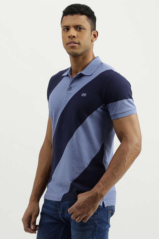 Buy UCB Blue Stripes Cotton Polo Men's T-Shirt