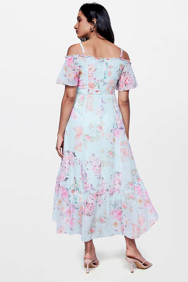 Floral boat neck dress sales