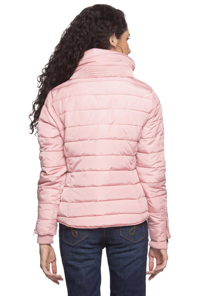 White Moon Women Winter Nylon Full Sleeve Solid with Faux Fur Hood ,  Zippered Pink Ladies Jacket