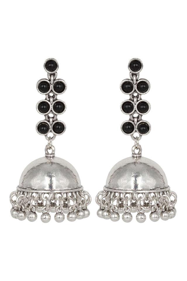 Elegant Vintage Indian Jhumka long drop Earrings Bell, Tassel Bead, Silver  color, for women - Ritzy Collection